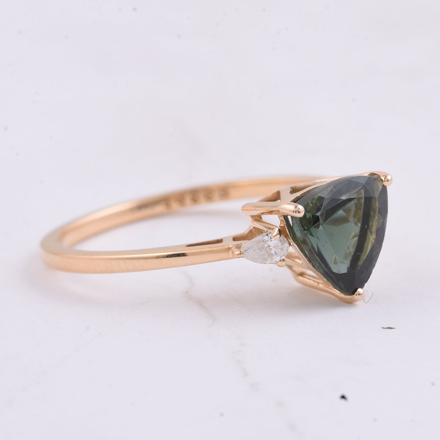 1.44 Ct Triangle Natural Green Tourmaline 14K Gold Ring