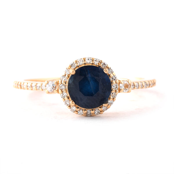 1.29 Ct Round Mixed Cut Natural Sapphire 14K Gold Ring