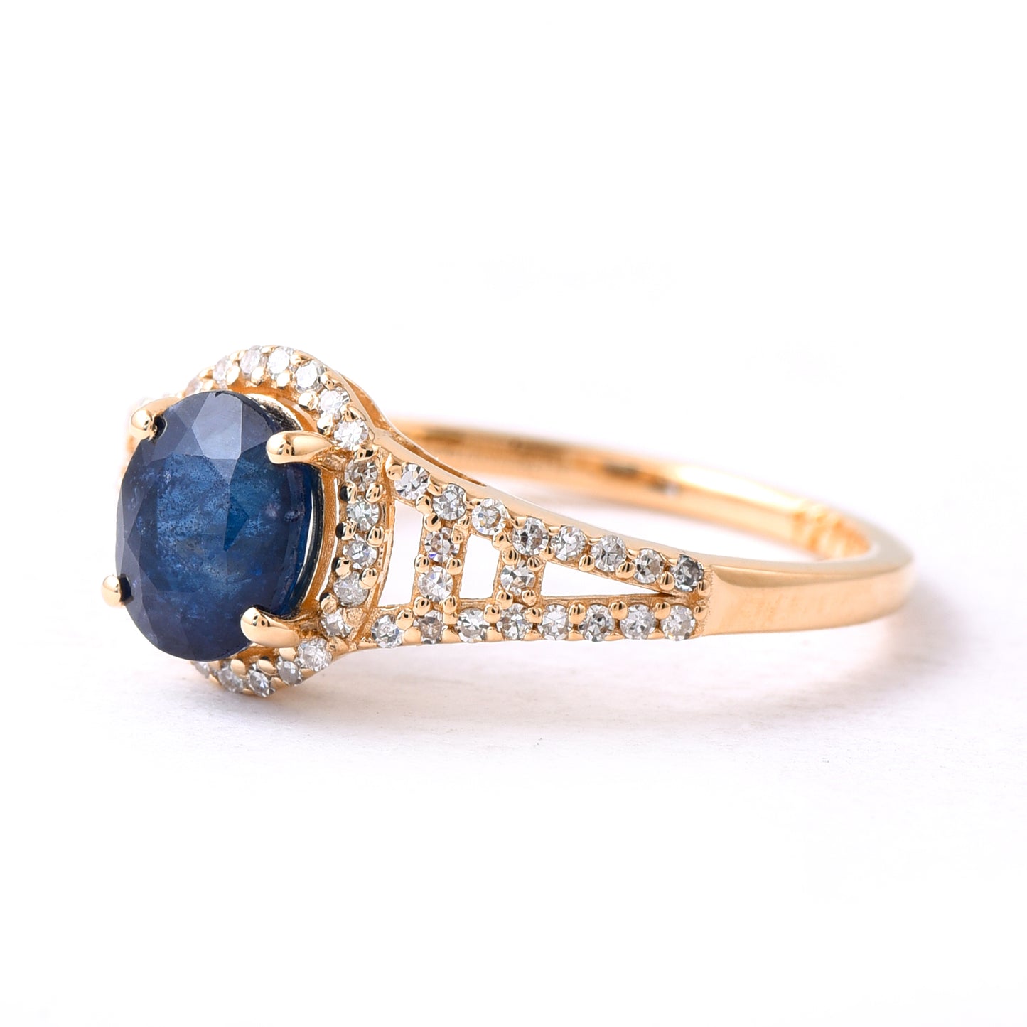1.62 Ct Oval Mixed Cut Natural Sapphire 14K Gold Ring