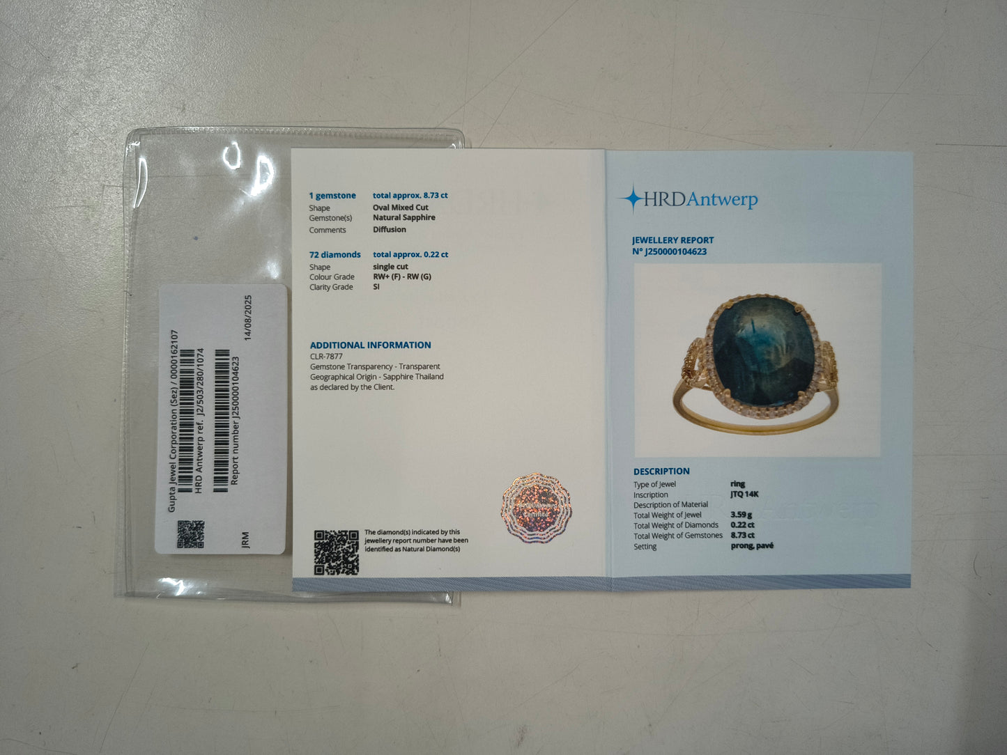 8.95 Ct Oval Mixed Cut Natural Sapphire 14K Gold Ring