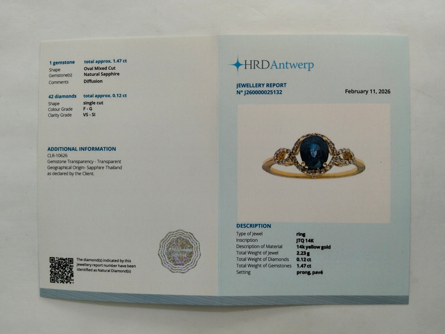 1.59 Ct Oval Mixed Cut Natural Sapphire 14K Gold Ring