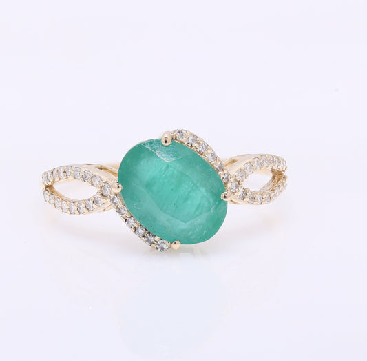 2.12 Ct Oval Mixed Cut Natural Emerald 14K Gold Ring