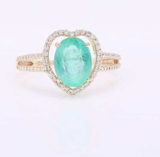 2.07 Ct Oval Mixed Cut Natural Emerald 14K Gold Ring