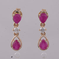 1.39 Ct Pear Natural Ruby 14K Gold Earrings