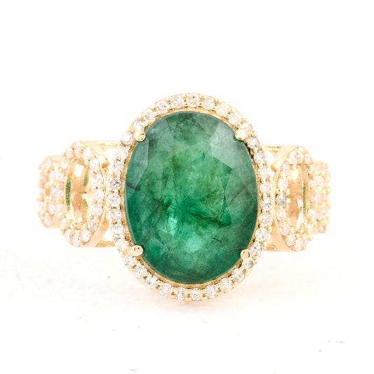 3.76 Carats Natural Beryl Emerald 14K Gold Ring