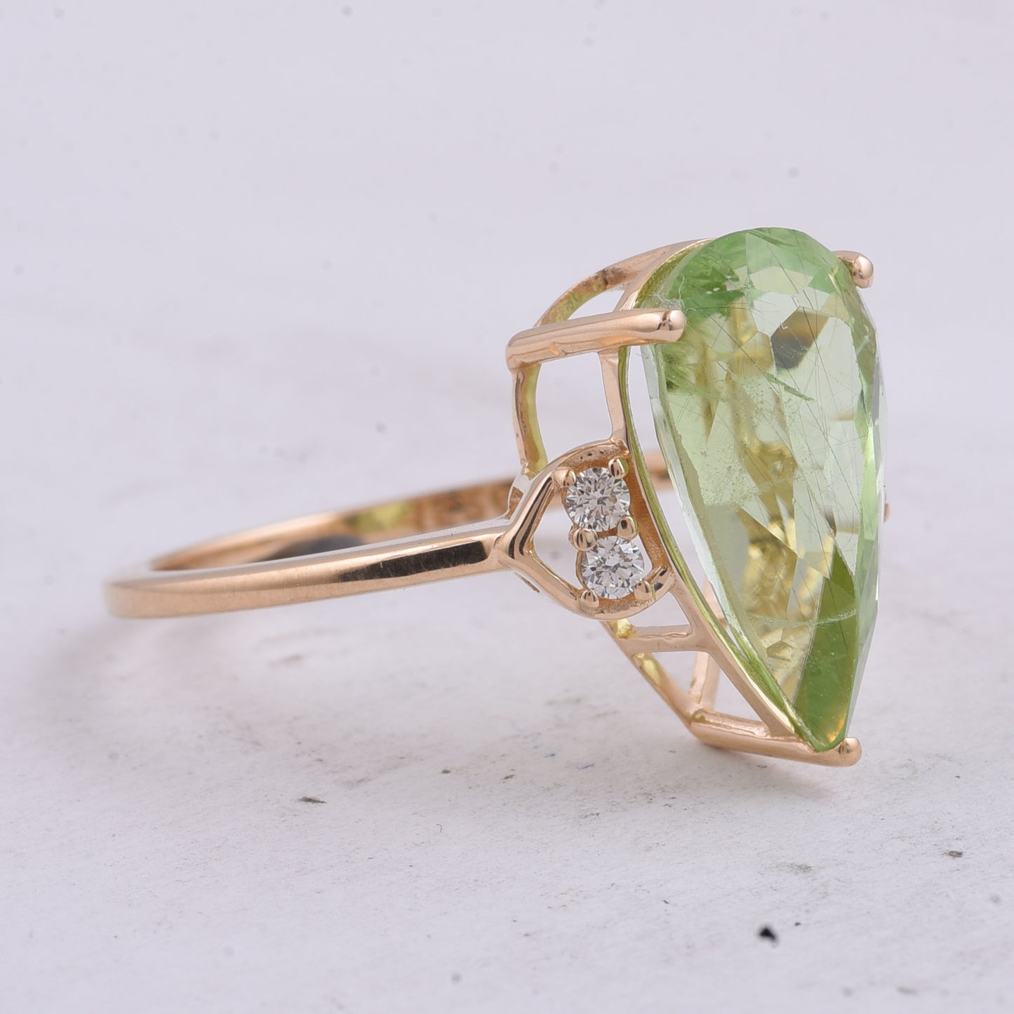 5.04 Ct Pear Natural Peridot 14K Gold Ring