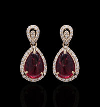 4.00 Ct Pear Cabochon Natural Rubellite 14K Gold Earrings