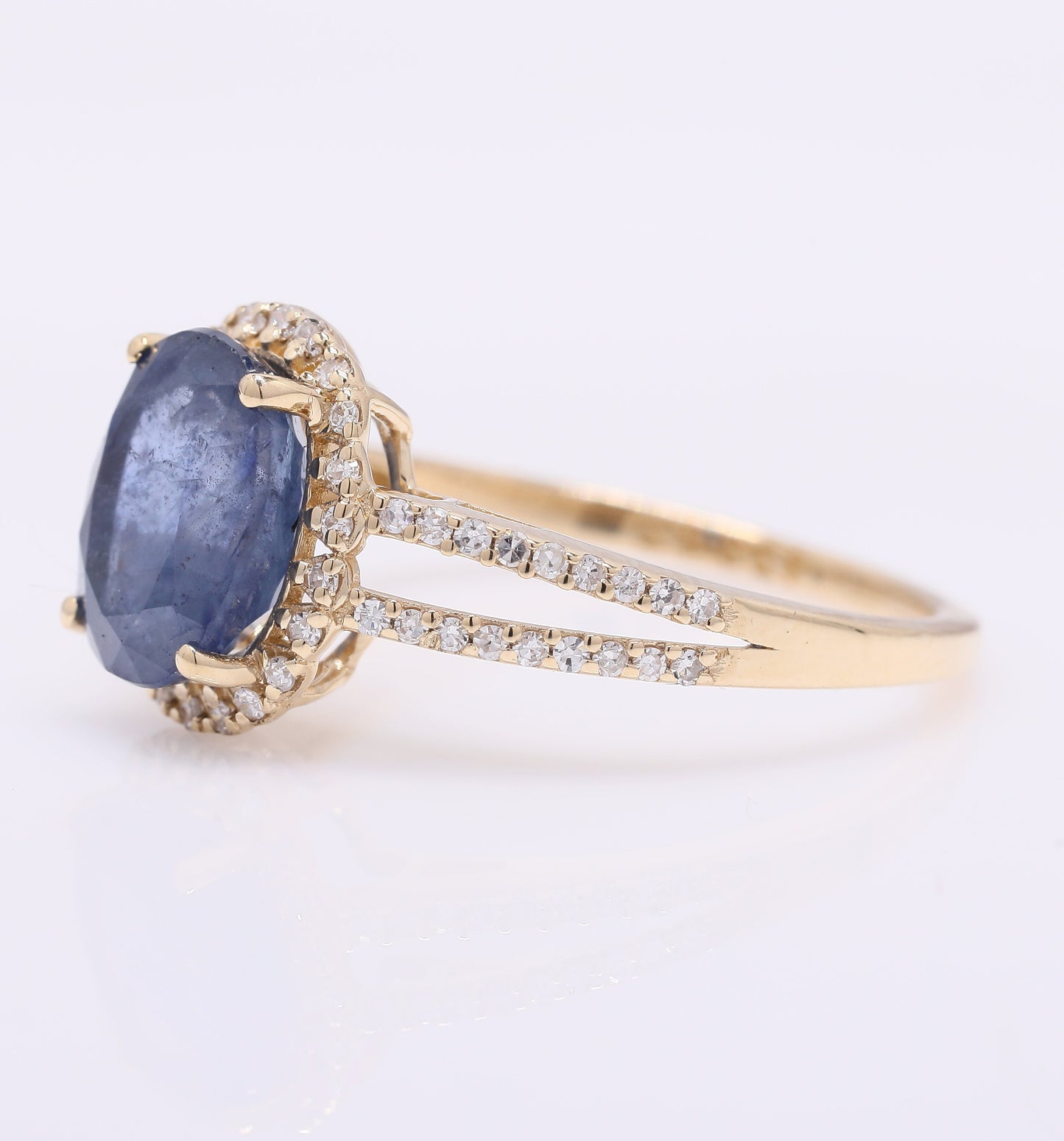 3.17 Ct Oval Mixed Cut Natural Sapphire 14K Gold Ring