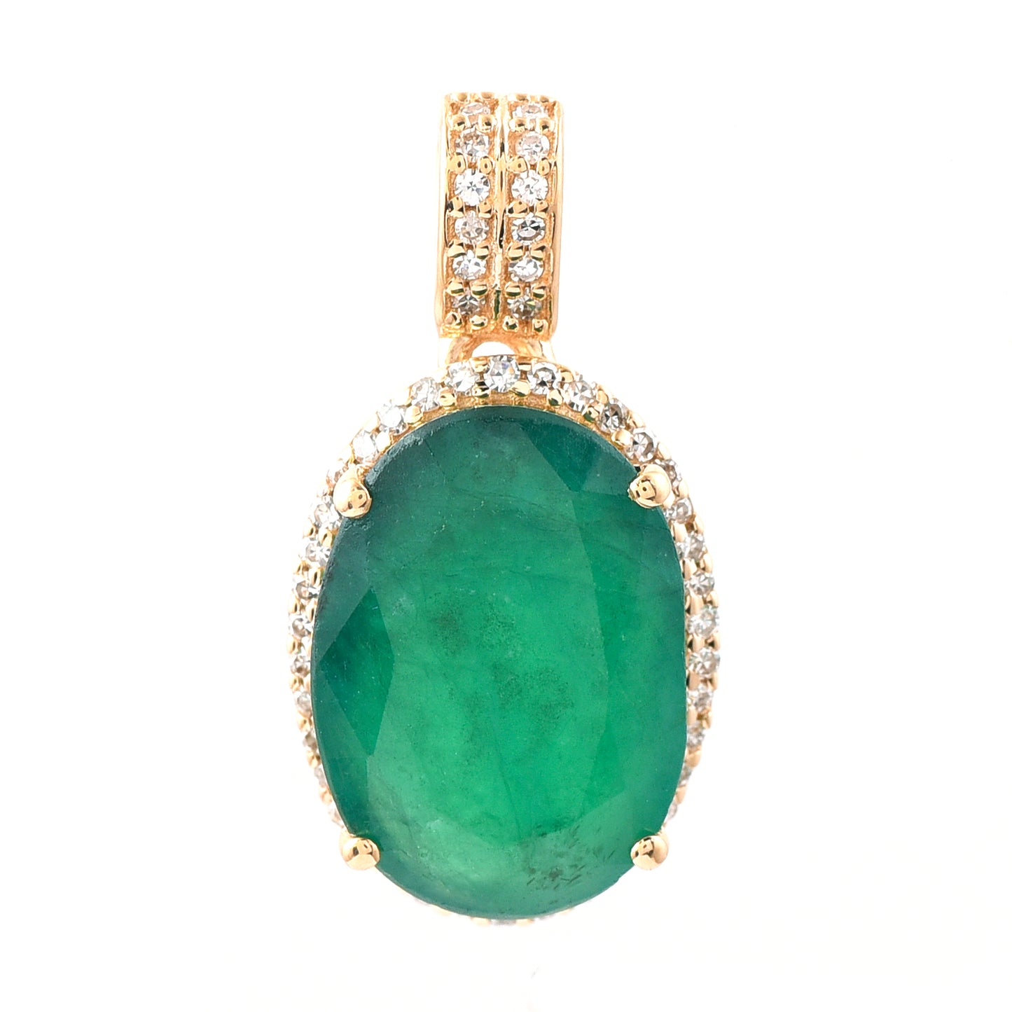 4.82 Ct Oval Mixed Cut Natural Emerald 14K Gold Pendant