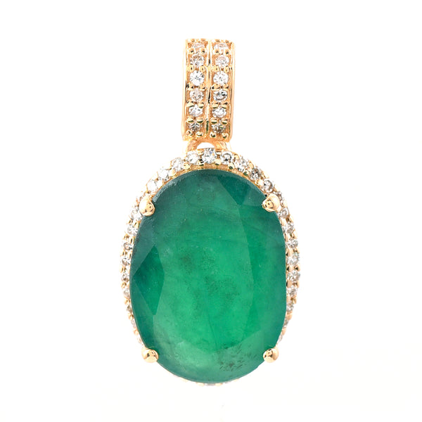 4.82 Ct Oval Mixed Cut Natural Emerald 14K Gold Pendant