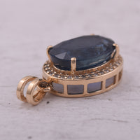 4.04 Ct Oval Mixed Cut Natural Sapphire 14K Gold Pendant