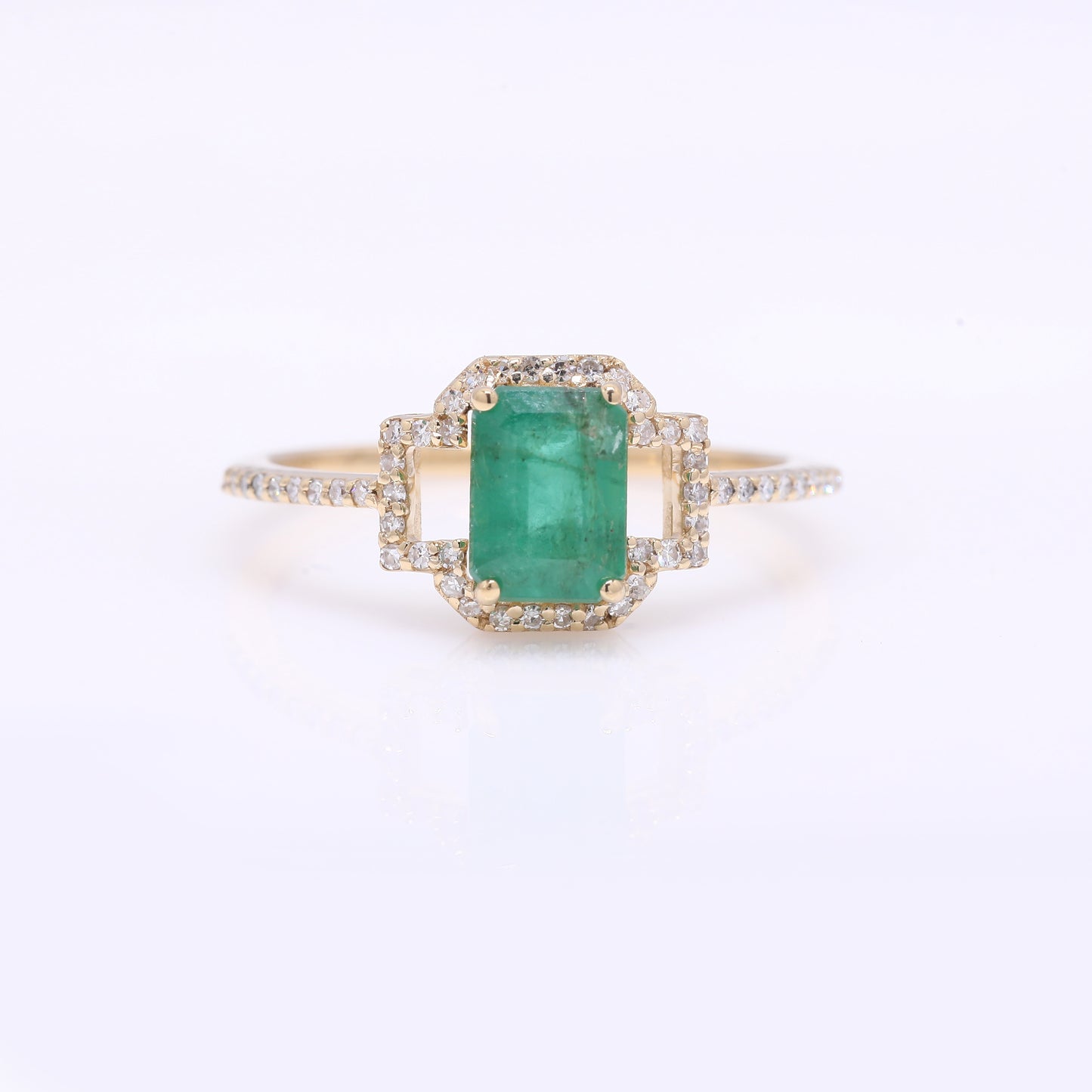 1.22 Ct Octagon Step Cut Natural Emerald 14K Gold Ring