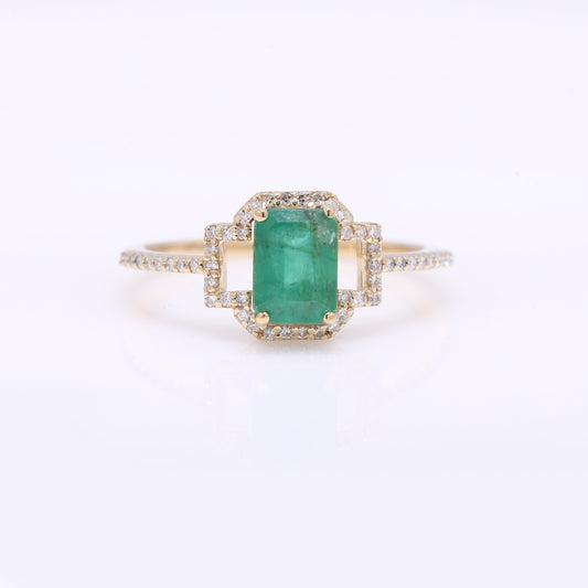 1.22 Ct Octagon Step Cut Natural Emerald 14K Gold Ring