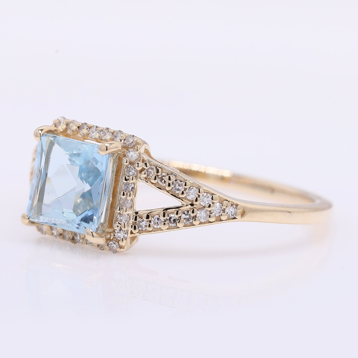 1.16 Ct Square Mixed Cut Natural Aquamarine 14K Gold Ring
