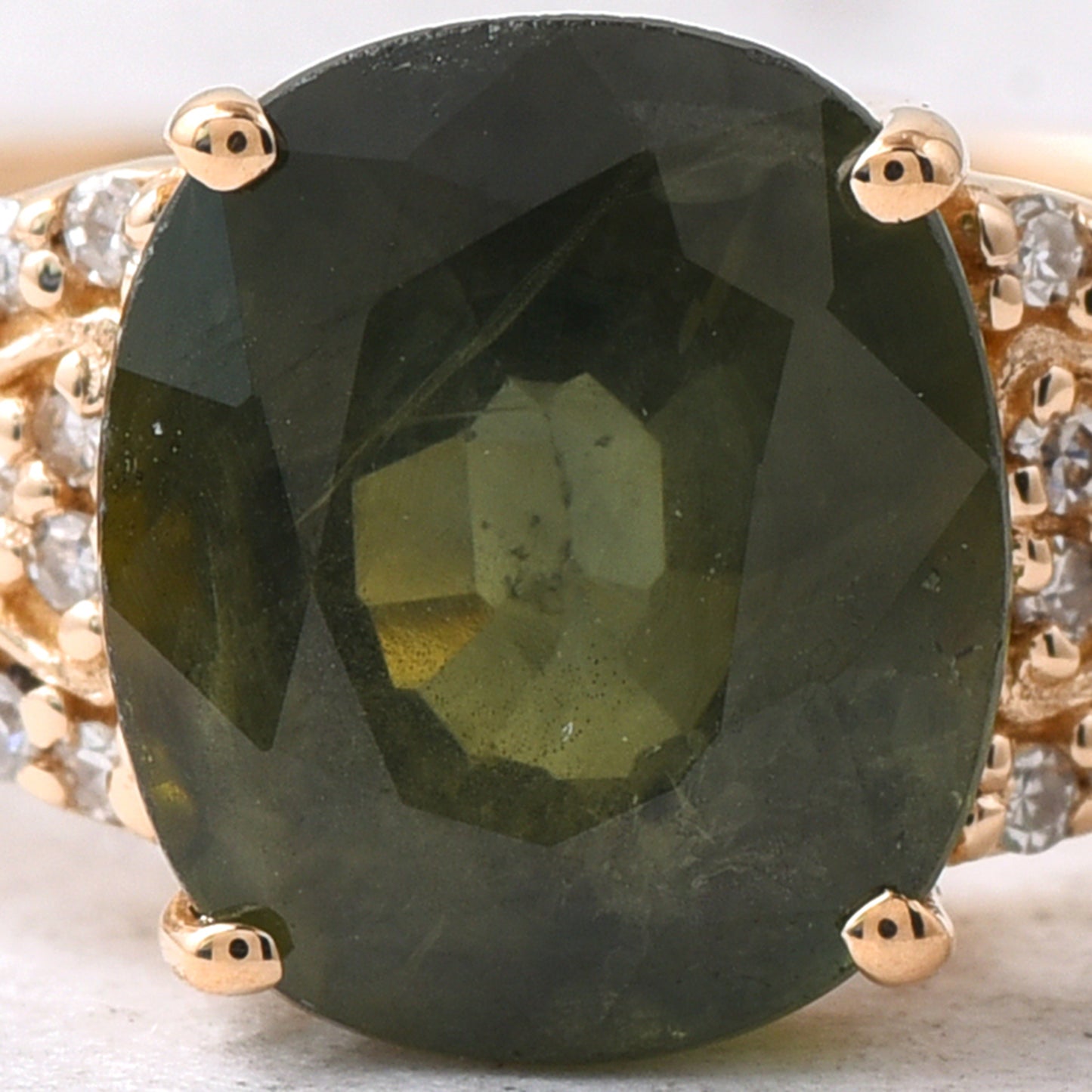 2.27 Ct Cushion Mixed Cut Natural Green Sapphire 14K Gold Ring