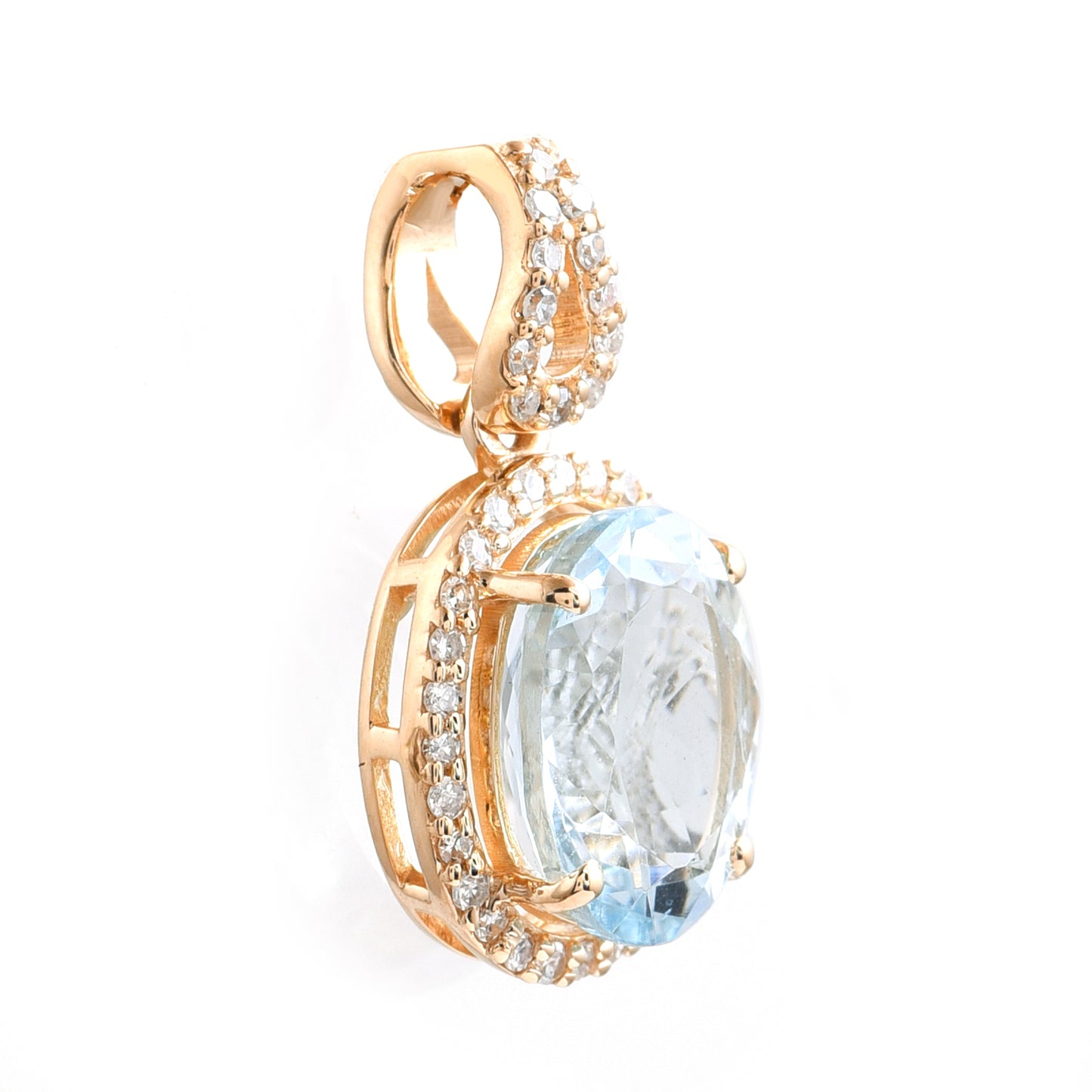1.88 Ct Oval Mixed Cut Natural Aquamarine 14K Gold Pendant