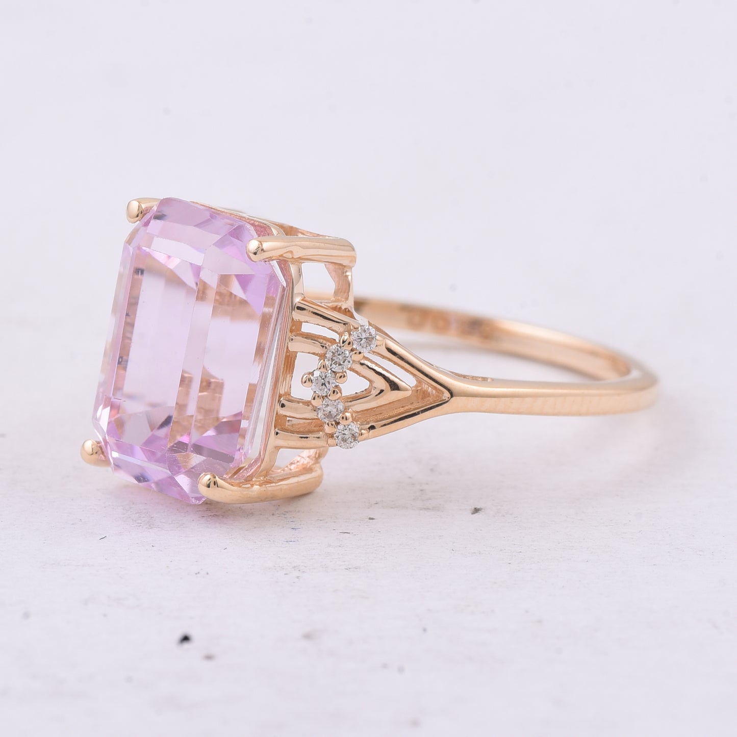 4.43 Ct Octagon Step Cut Natural Kunzite 14K Gold Ring