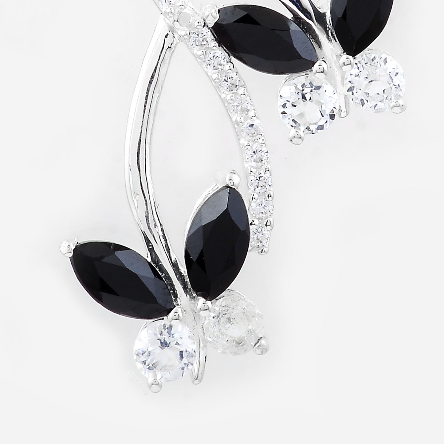 2.33 Ct Marquise Black Spinal, White Topaz, Cubic Zirconia 925 Sterling Silver Pendant