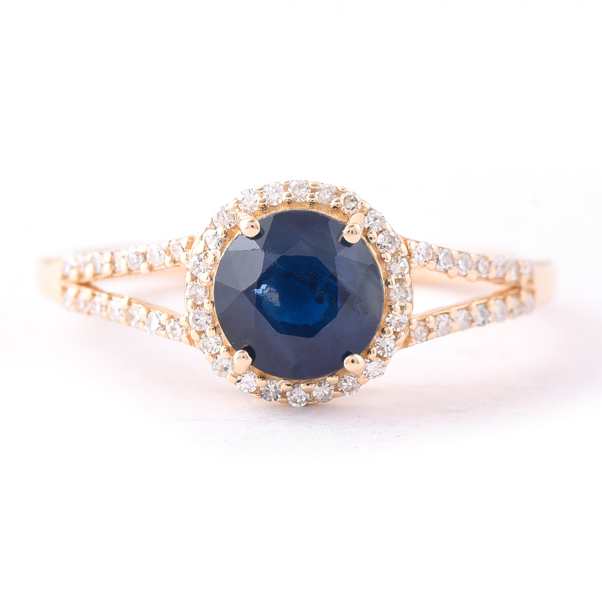 1.67 Ct Round Mixed Cut Natural Sapphire 14K Gold Ring