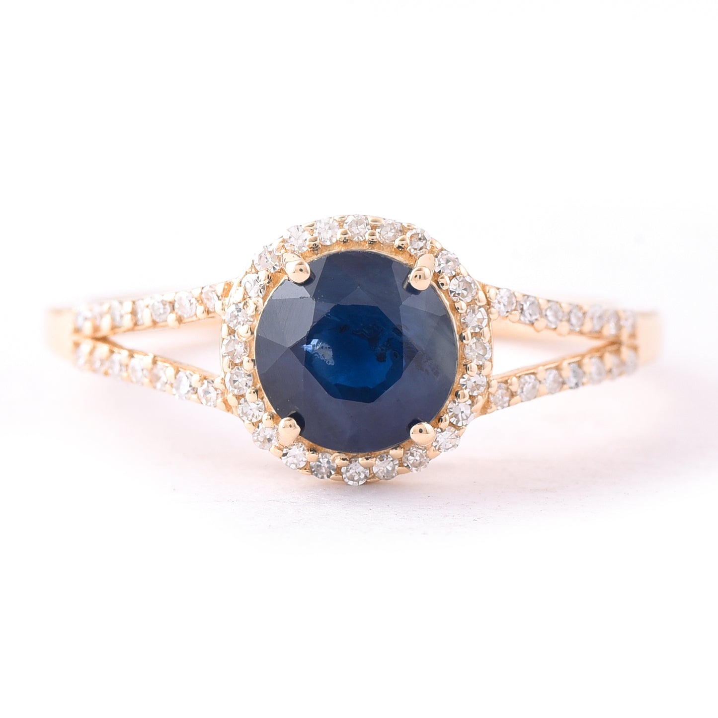 1.67 Ct Round Mixed Cut Natural Sapphire 14K Gold Ring
