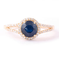 1.67 Ct Round Mixed Cut Natural Sapphire 14K Gold Ring