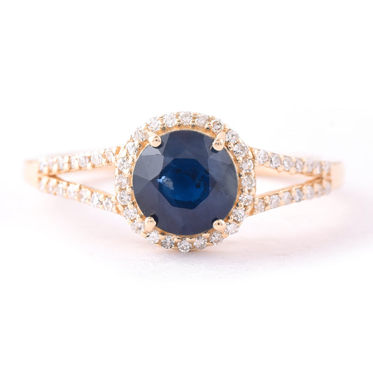 1.67 Ct Round Mixed Cut Natural Sapphire 14K Gold Ring