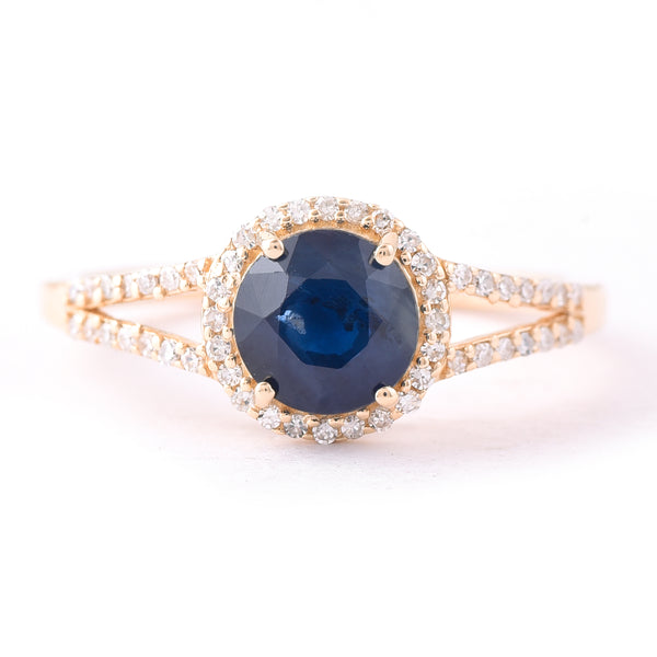 1.67 Ct Round Mixed Cut Natural Sapphire 14K Gold Ring