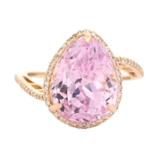 7.85 Ct Pear Kunzite 14K Gold Ring