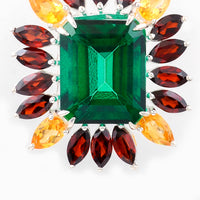 10.03 Ct Octagon Green Topaz, Garnet, Citrine 925 Sterling Silver Pendant