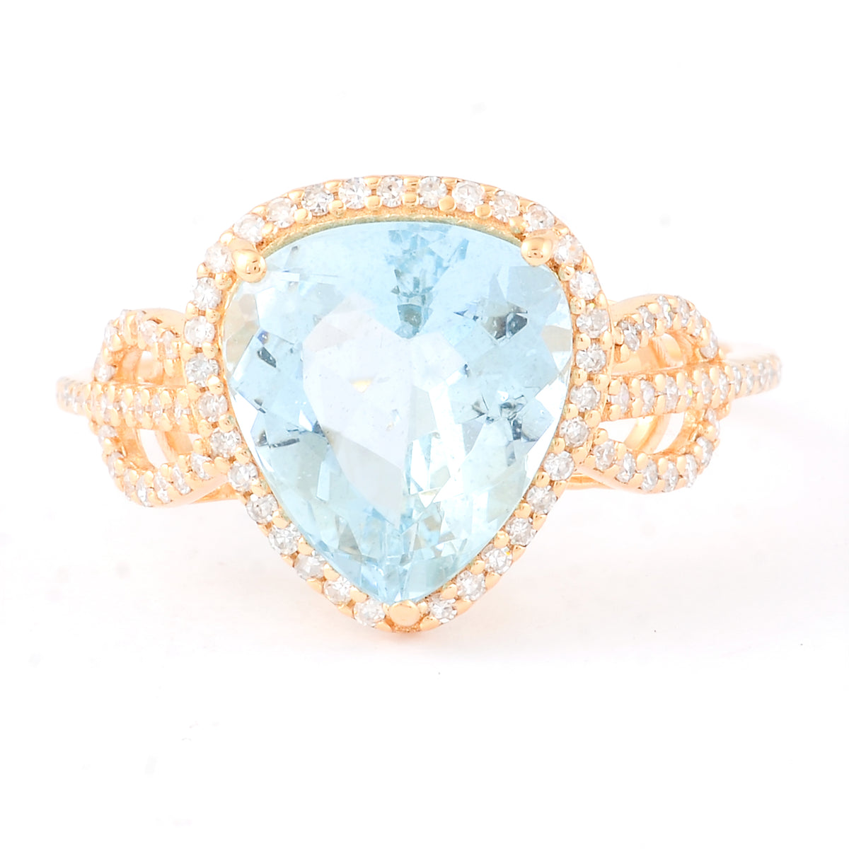 3.06 Ct Pear Mixed Cut Natural Aquamarine 14K Gold Ring