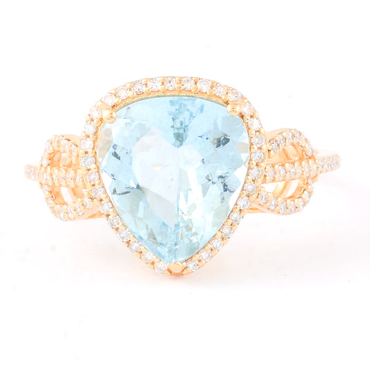3.06 Ct Pear Mixed Cut Natural Aquamarine 14K Gold Ring