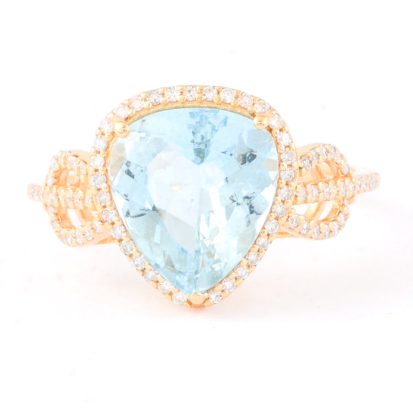 3.06 Ct Pear Mixed Cut Natural Aquamarine 14K Gold Ring