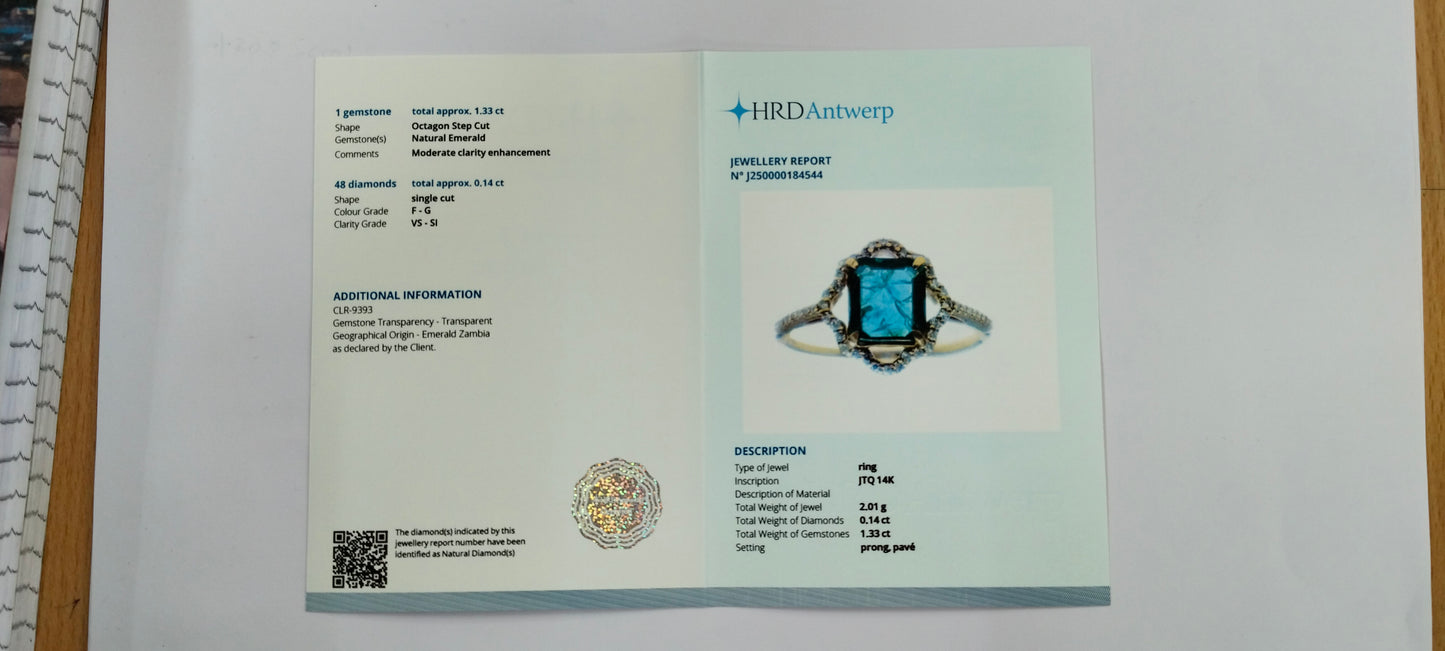 1.47 Ct Octagon Step Cut Natural Emerald 14K Gold Ring