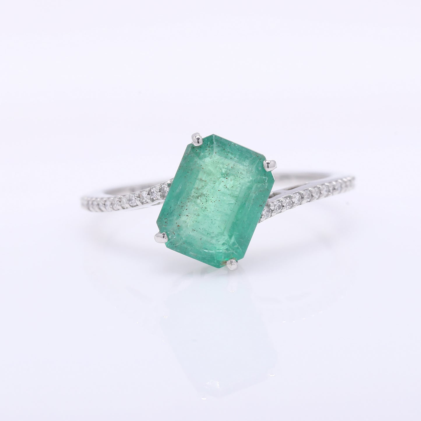 2.34 Ct Octagon Step Cut Natural Emerald 950 Platinum Ring
