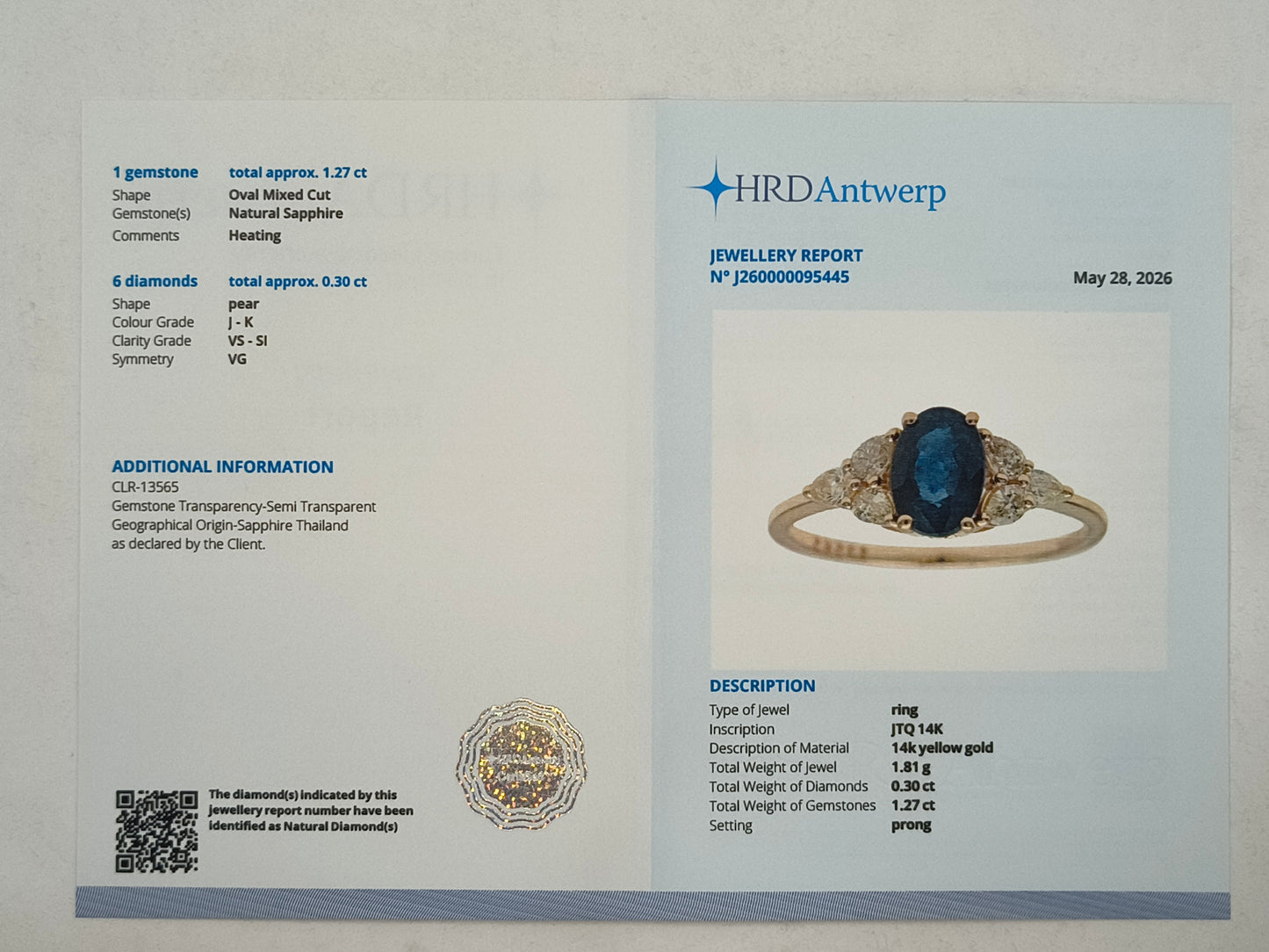 1.57 Ct Oval Mixed Cut Natural Sapphire 14K Gold Ring