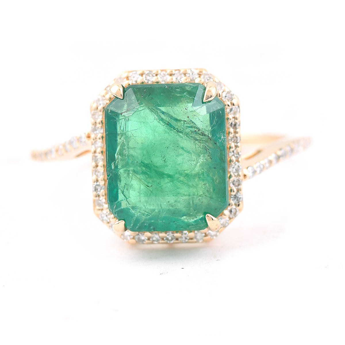 4.08 Ct Octagon Step Cut Natural Emerald 14K Gold Ring