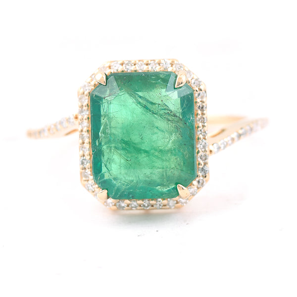 4.08 Ct Octagon Step Cut Natural Emerald 14K Gold Ring