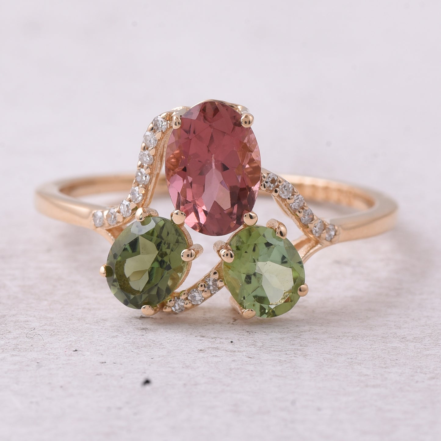 1.71 Ct Oval Natural Multi-Coloured Tourmaline 14K Gold Ring