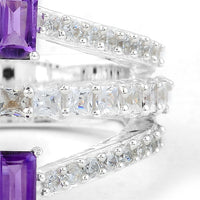 2.56 Ct Octagon Amethyst, Cubic Zirconia 925 Sterling Silver Ring