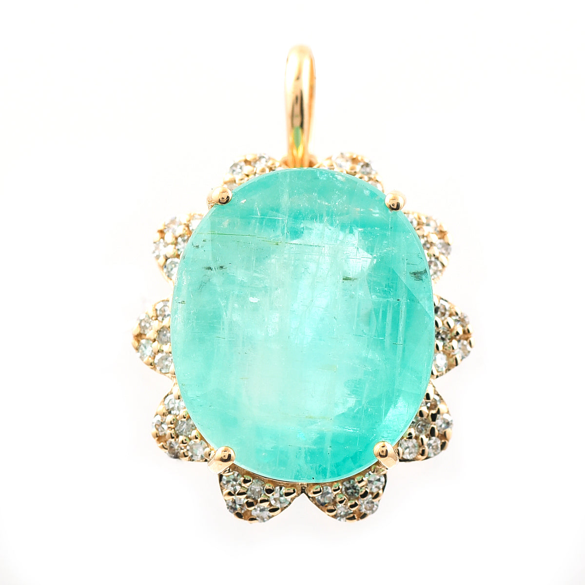 7.76 Ct Oval Mixed Cut Natural Emerald 14K Gold Pendant
