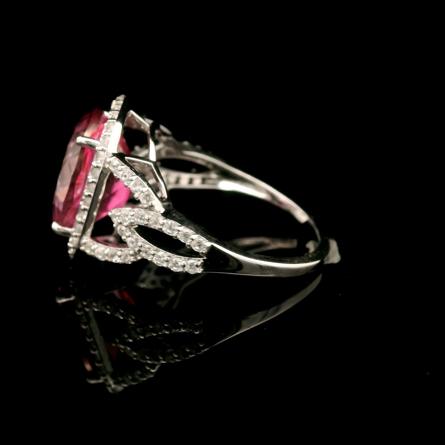 7.18 Ct Oval Pink Topaz, White Zircon 925 Sterling Silver Ring