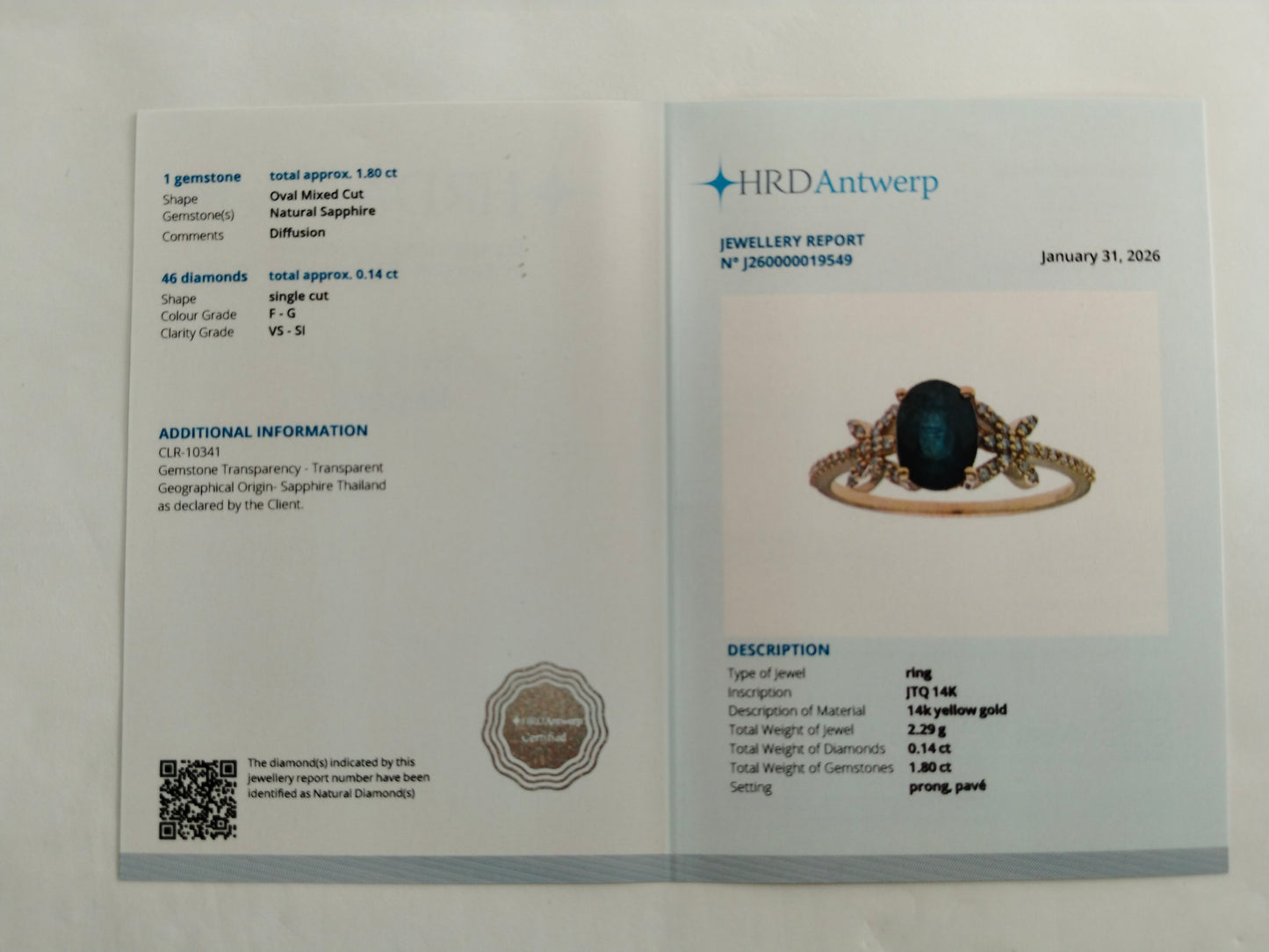 1.94 Ct Oval Mixed Cut Natural Sapphire 14K Gold Ring