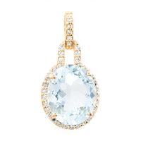 2.39 Ct Oval Mixed Cut Natural Aquamarine 14K Gold Pendant