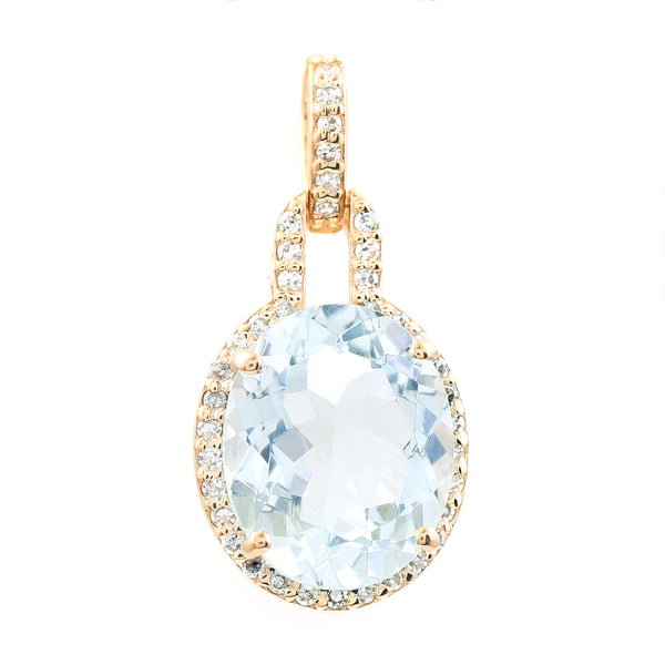 2.39 Ct Oval Mixed Cut Natural Aquamarine 14K Gold Pendant