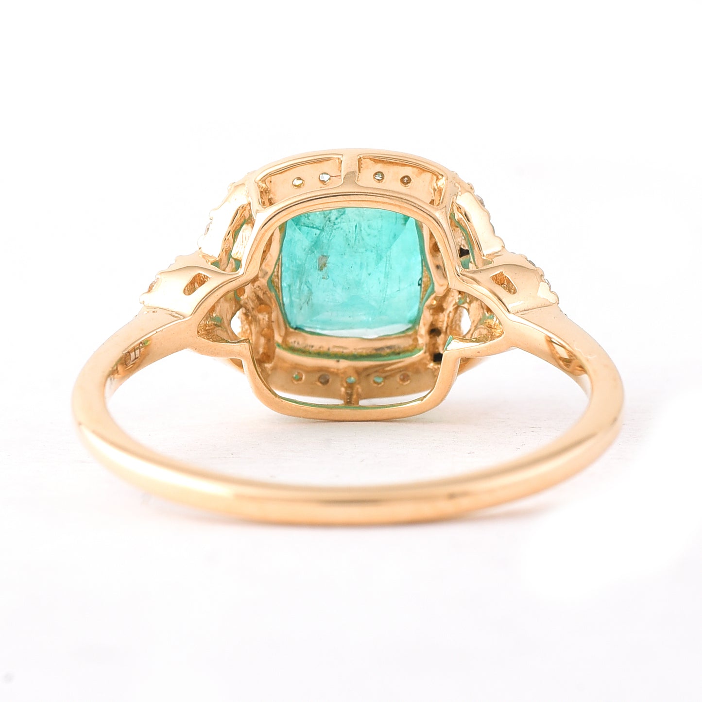 1.57 Ct Cushion Mixed Cut Natural Emerald 14K Gold Ring