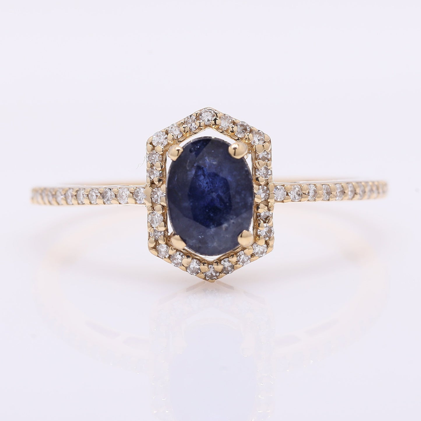 1.52 Ct Oval Mixed Cut Natural Sapphire 14K Gold Ring