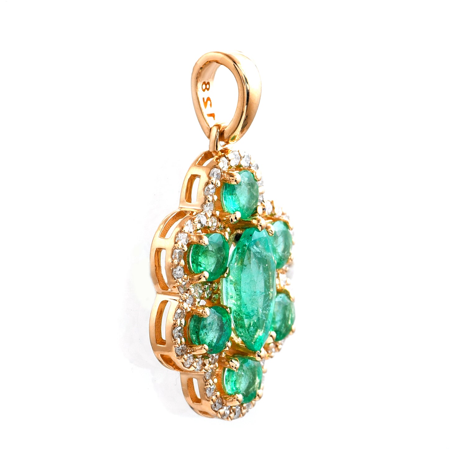 1.40 Ct Marquise Mixed Cut, Round Mixed Cut Natural Emerald 14K Gold Pendant