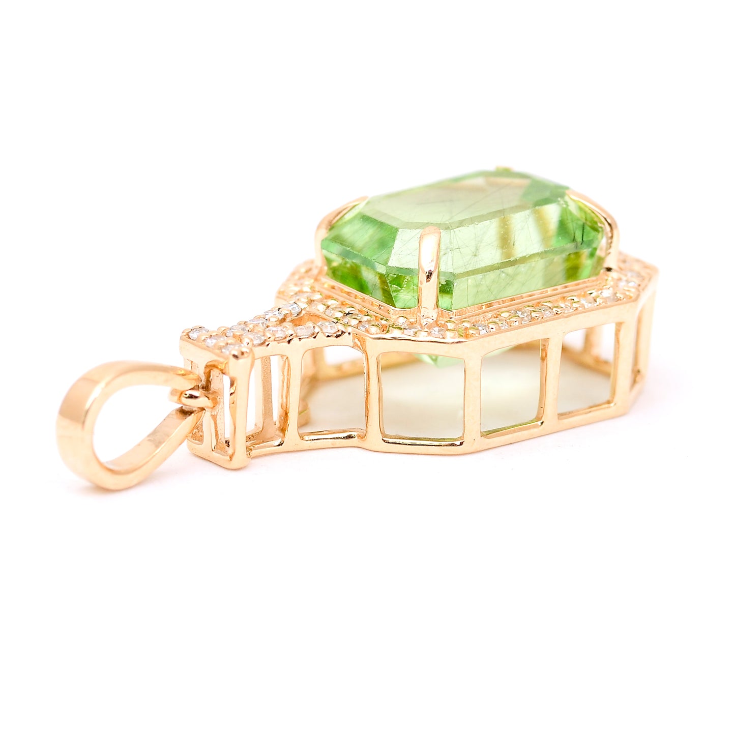 4.89 Ct Octagon Step Cut Natural Peridot 14K Gold Pendant