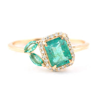 1.01 Ct Octagon Step Cut, Marquise Mixed Cut Natural Emerald 14K Gold Ring