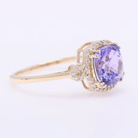 2.42 Ct Cushion Mixed Cut Natural Tanzanite 14K Gold Ring